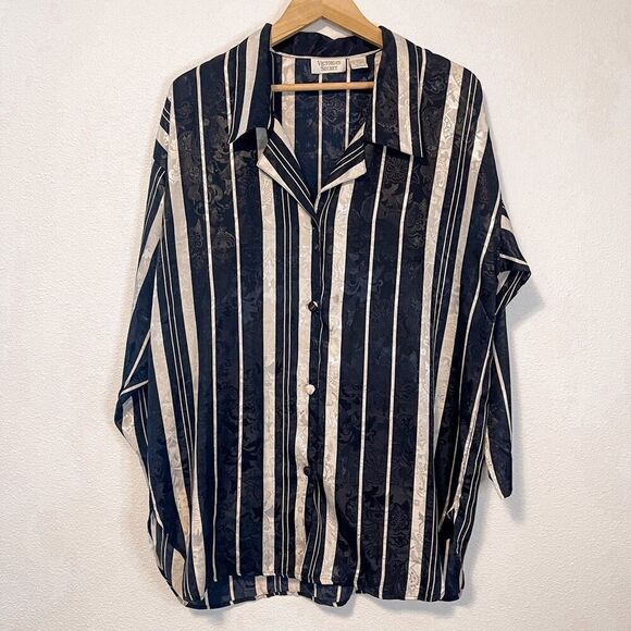 Vintage Victoria’s Secret Gold Label 90s Striped Sleep Shirt M/L - Picture 1 of 6